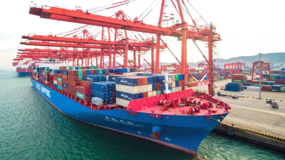 A cargo ship is seen at a port in Qingdao in China's eastern Shandong province on Dec. 8, 2018. (STR/AFP/Getty Images)