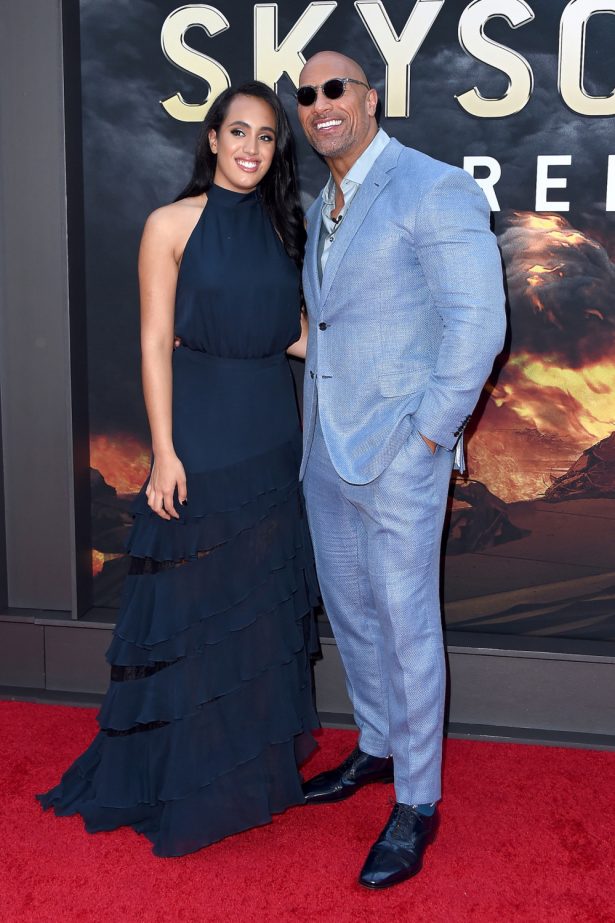 Dwayne Johnson and his daughter Simone Garcia Johnson attend the 'Skyscraper' New York Premiere in New York, on July 10, 2018. (Michael Loccisano/Getty Images)