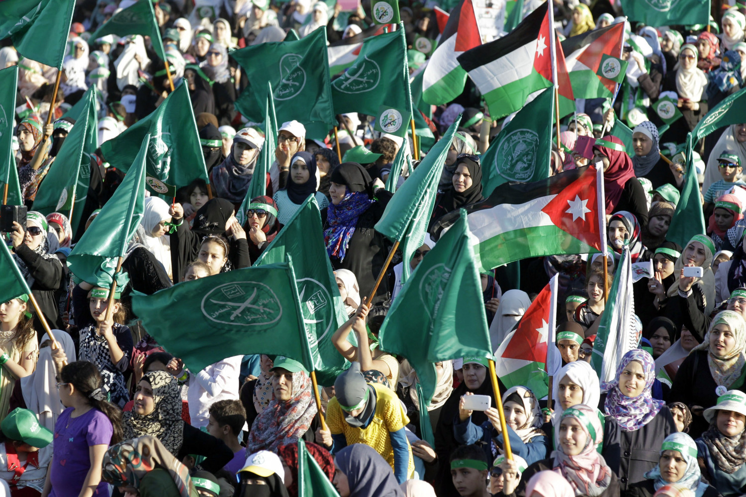 Supporters of the Muslim Brotherhood gather during a protest to celebrate the "Gaza victory" in the war against Israel in Amman, Jordan, in a 2014 file photo. (KHALIL MAZRAAWI/AFP/Getty Images)