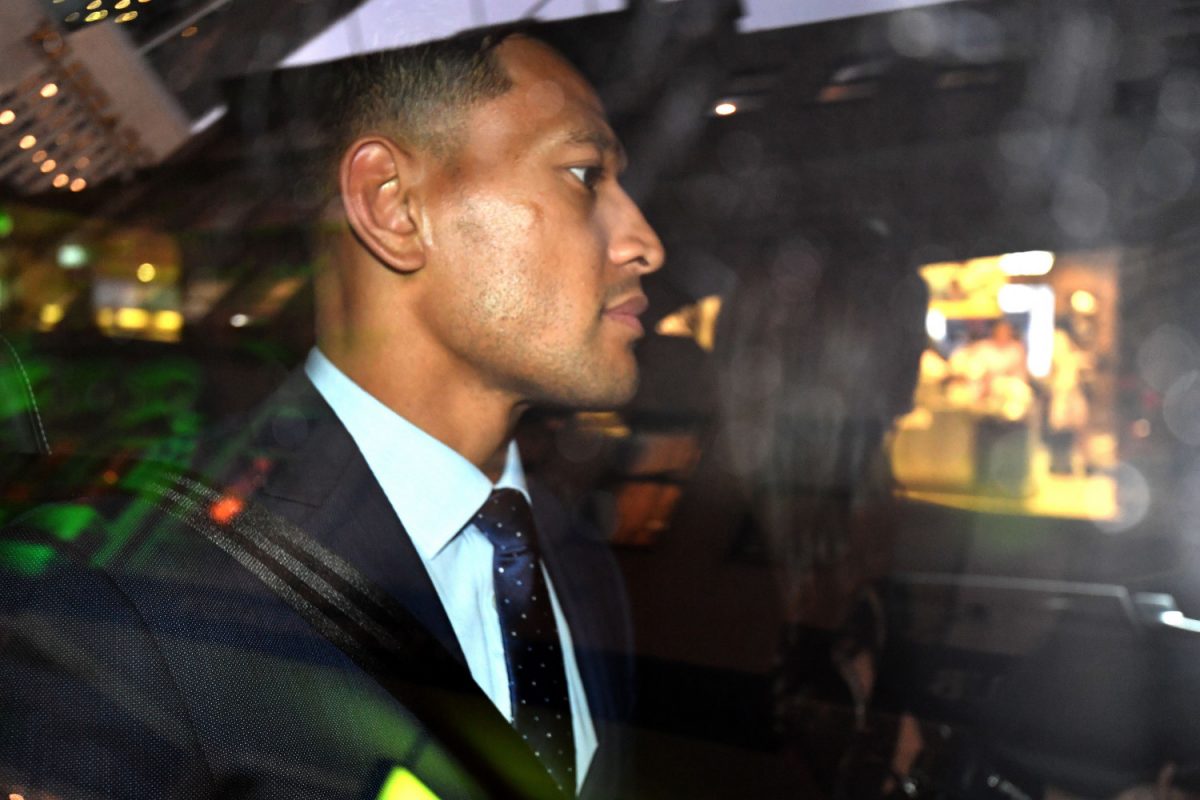 Australia's full-back Israel Folau leaves after a code of conduct hearing in Sydney on May 7, 2019.(SAEED KHAN/AFP/Getty Images)