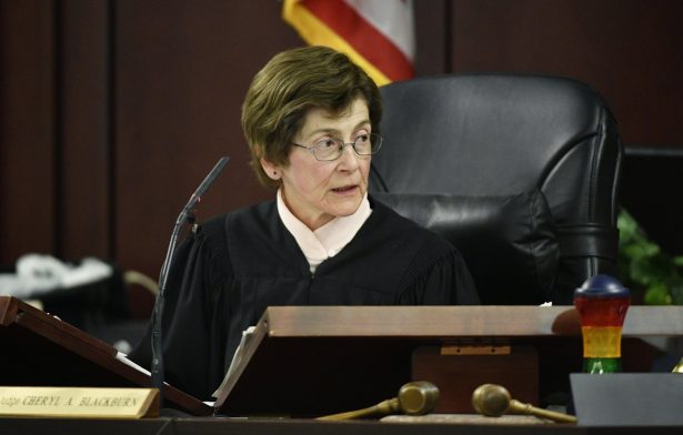 Judge Cheryl Blackburn listens to testimony during the sentencing phase of Emanuel Samson's trial, in Nashville, Tenn. on May 28, 2019. (Larry McCormack/The Tennessean via AP)