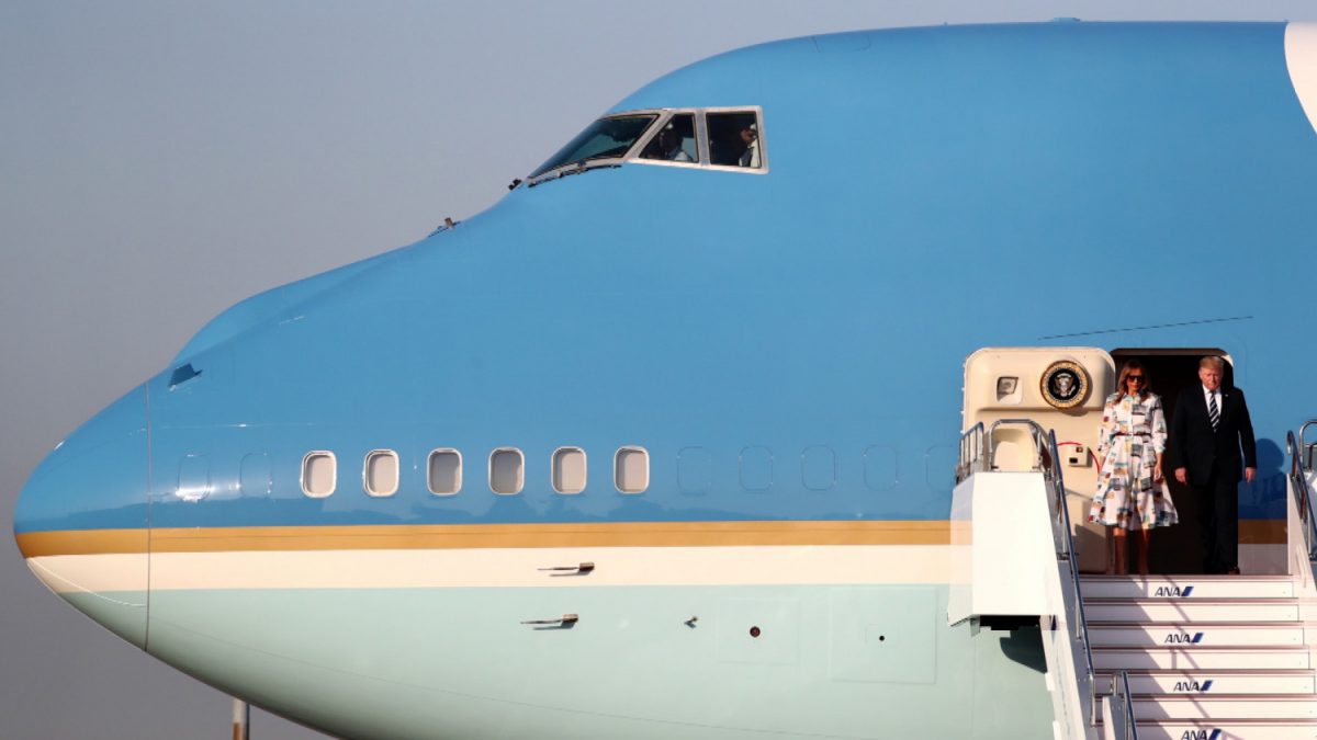 President Donald Trump and first lady Melania Trump arrive aboard Air Force One at Tokyo Haneda Airport in Tokyo, Japan on May 25, 2019. (Athit Perawongmetha/Reuters)