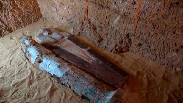 Sarcophagi inside a burial shaft at the site. (Mahmoud Khaled/AFP/Getty Images)