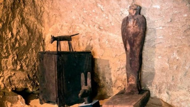 Some of the artifacts discovered in the tomb. (Mahmoud Khaled/AFP/Getty Images)