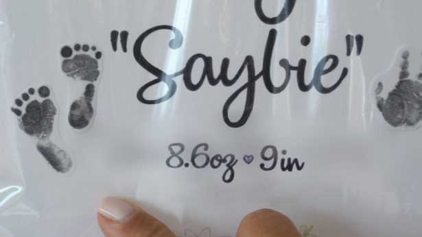A photo of Saybie's birth information. (Sharp HealthCare)
