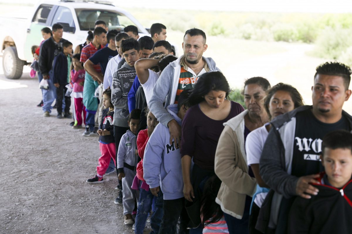 Border Patrol apprehends illegal aliens who have just crossed the Rio Grande from Mexico near McAllen, Texas, on April 18, 2019. (Charlotte Cuthbertson/The Epoch Times)
