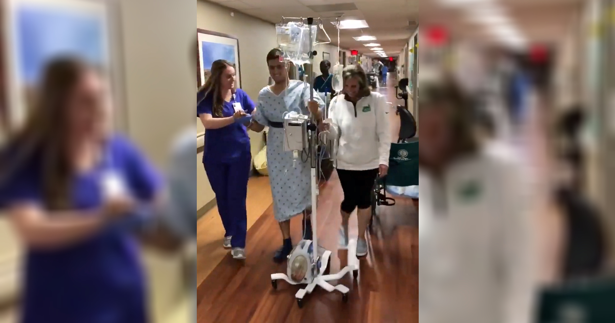 Victim Drew Pescaro Walks for the First Time Since UNC Charlotte Shooting