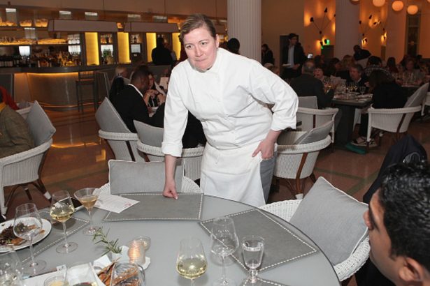 Chef Ashley Christensen speaks at the Retro Feast Dinner hosted by Ben Ford, Ashley Christensen and Jonathan Lane as a part of The New York Times Dinner Series during the 2015 Food Network & Cooking Channel South Beach Wine & Food Festival presented by FOOD & WINE at Metropolitan by COMO in Miami Beach, Fla. on Feb. 2015. (Nicolas Stipcianos/Getty Images For SOBEWFF)