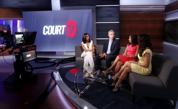 Court TV anchors from left, Yodit Tewolde, Vinnie Politan , Seema Iyer and Julie Grant discuss a court case as they rehearse on the set, in Ala., on May 2,2019. (John Bazemore/AP Photo)