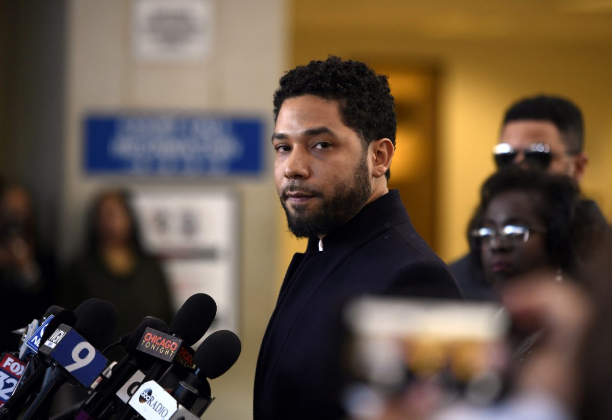 Actor Jussie Smollett talks to the media before leaving Cook County Court after his charges were dropped, in Chicago, on March 26, 2019. (Paul Beaty/AP Photo)