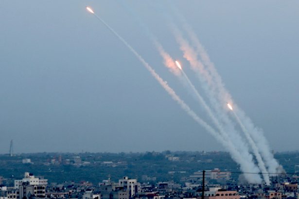 Rockets are fired from Gaza towards Israel, in Gaza on May 5, 2019. (Mohammed Salem/Reuters)