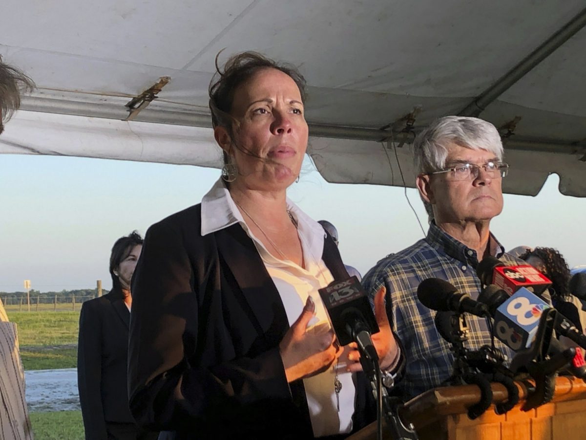 Lisa Noland, who survived an attack at the hands of serial killer Bobby Joe Long, speaks to reporters after his execution in Starke, Fla., on May 23, 2019. (Brendan Farrington/Photo via AP)