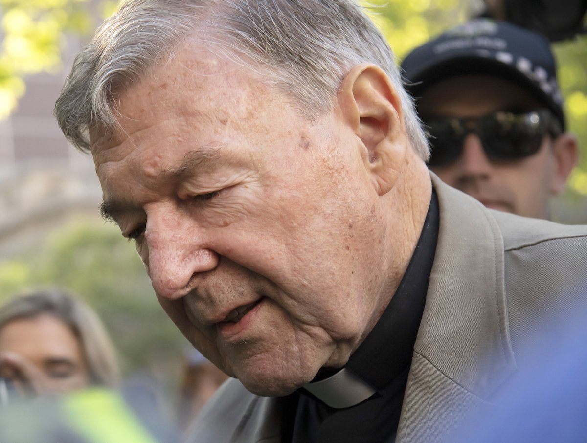 Cardinal George Pell arrives at the County Court in Melbourne, Australia, on Feb. 27, 2019. (AP Photo/Andy Brownbill)