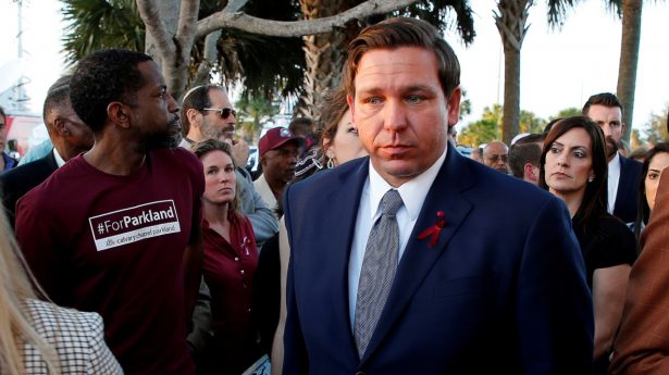 Florida Republican Gov. Ron DeSantis (R) arrives at a memorial service on the one-year anniversary of the shooting which claimed 17 lives at Marjory Stoneman Douglas High School in Parkland, Fla., U.S., on Feb. 14, 2019. (Joe Skipper/File Photo/Reuters)