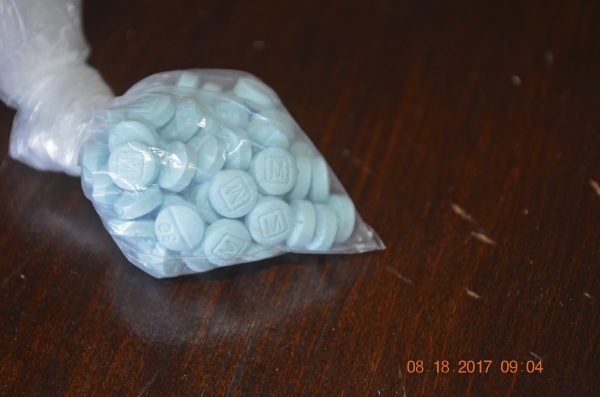 Fentanyl-laced sky blue pills known on the street as “Mexican oxy.” (Drug Enforcement Administration via AP)