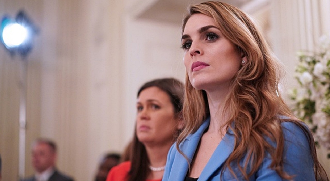 White House Communications Director Hope Hicks watches as US President Donald Trump takes part