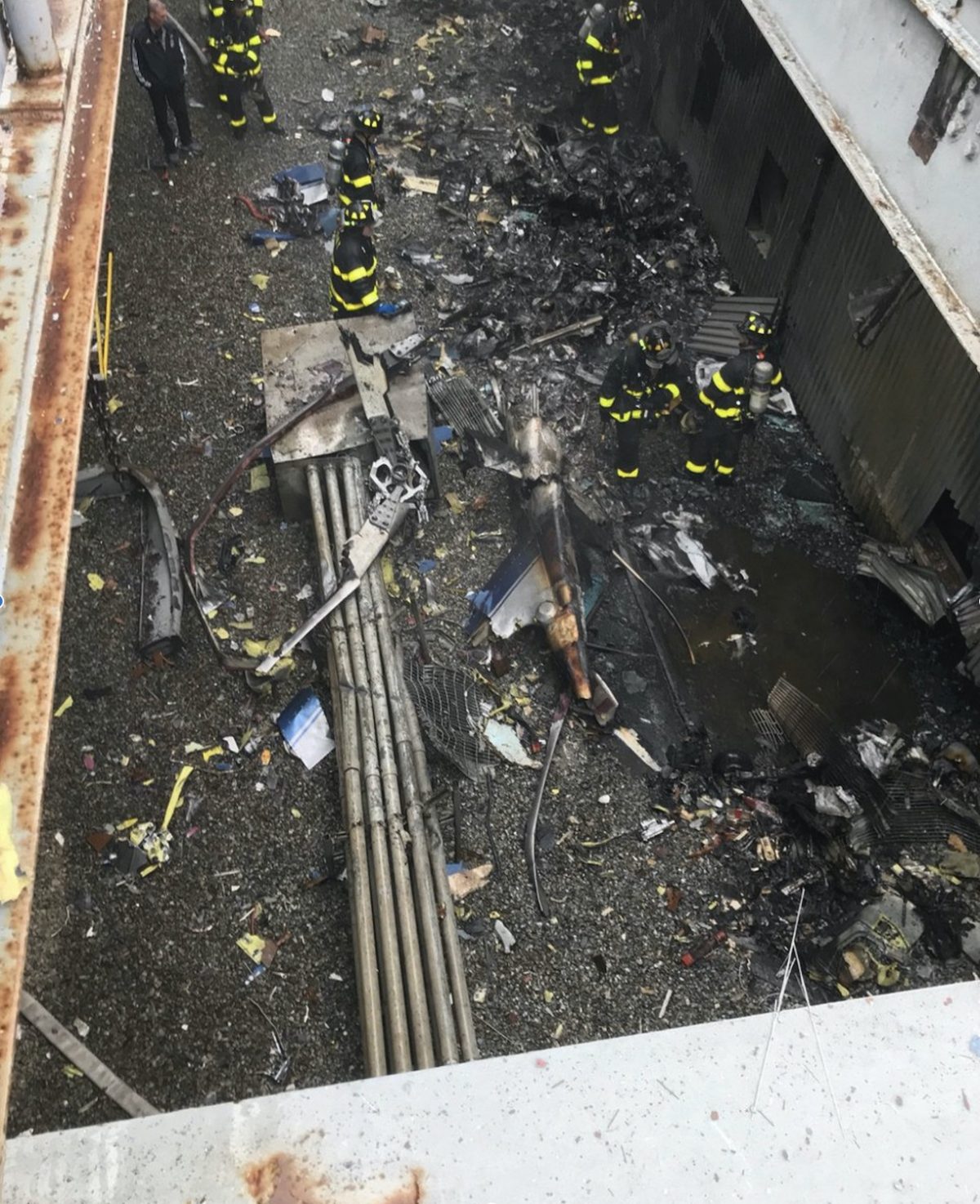 Damage caused by a helicopter crash south of Central Park in New York on June 10, 2019. (FDNY via AP)