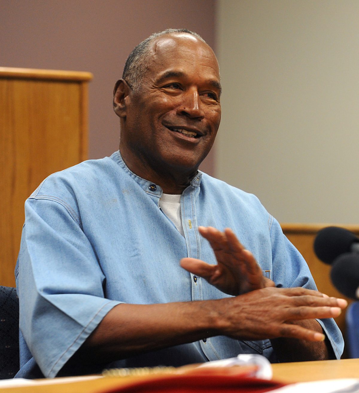 O.J. Simpson reacts after learning he was granted parole at Lovelock Correctional Center in Lovelock, Nevada, on July 20, 2017. (Jason Bean/Pool/File Photo via Reuters)