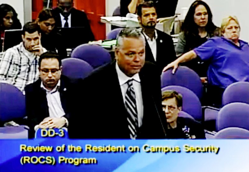 School resource officer Scot Peterson talks during a school board meeting of Broward County, Fla. on Feb. 18, 2015. (Broward County Public Schools via AP)