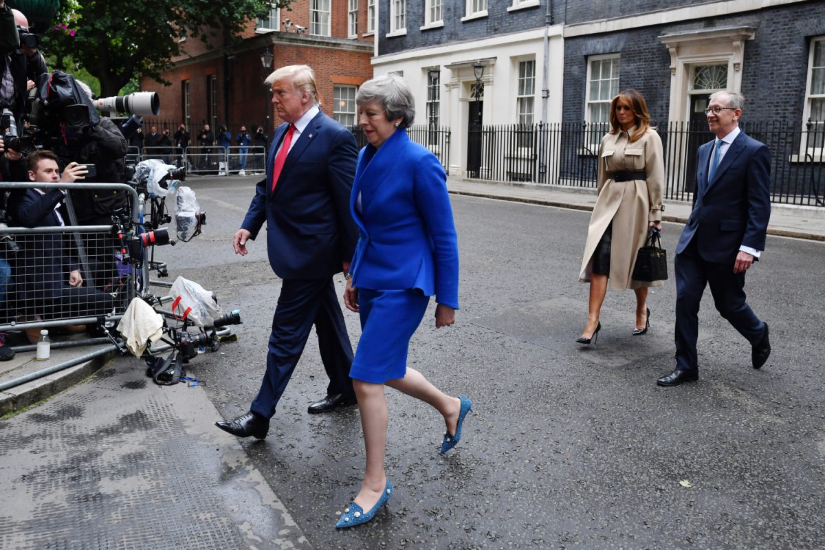 President Donald Trump, Prime Minister Theresa May, her husband Philip May and First Lady Melania Trump leave 10 Downing Street, during the second day of his State Visit in London, England on June 4, 2019. (Jeff J Mitchell/Getty Images)