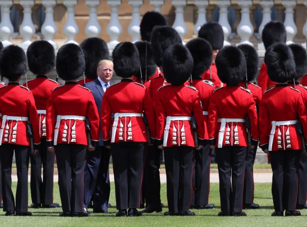 President Donald Trump inspects an honor guard at Buckingham Palace, in London on June 3, 2019. (Simon Dawson/Pool/Reuters)
