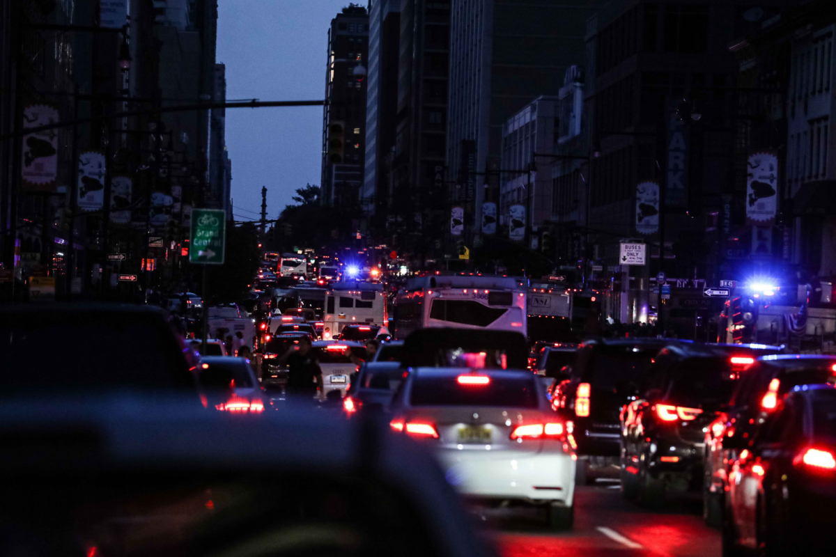 Traffic light is out due to blackout near Times Square area, in New York City, U.S., July 13, 2019. (Jeenah Moon/Reuters)