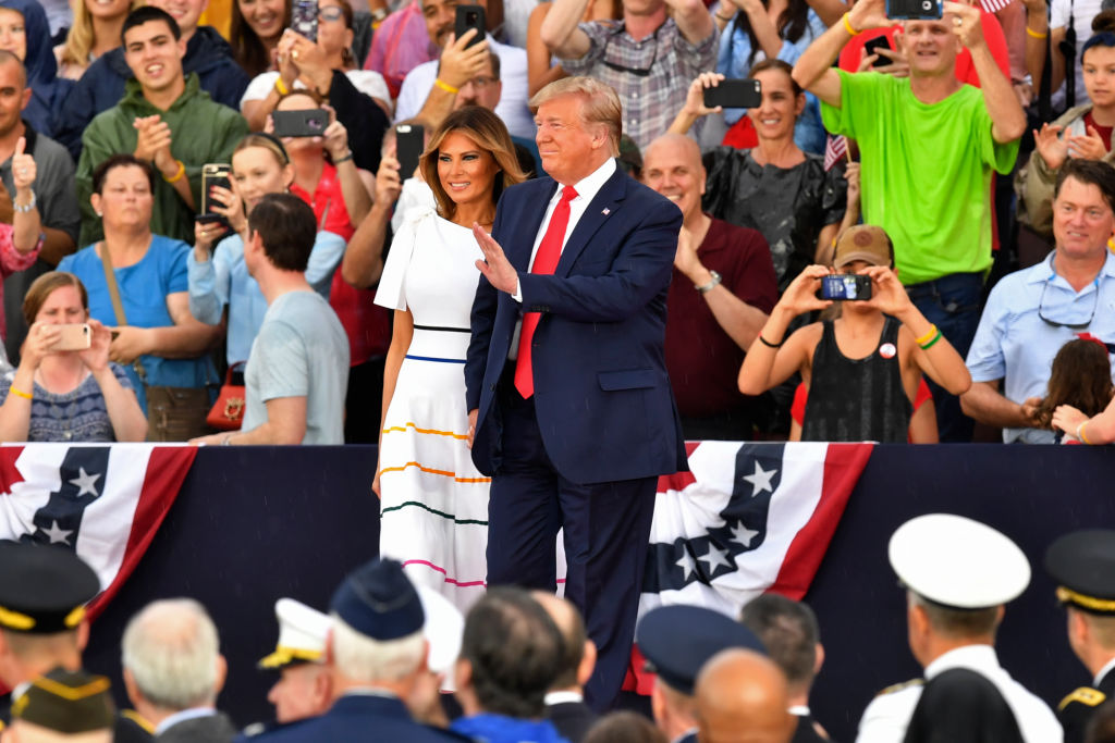 U.S. President Donald Trump and the First Lady arrive at the "Salute to America" Fourth of July event at the Lincoln Memorial in Washington, DC, on July 4, 2019. (NICHOLAS KAMM/AFP/Getty Images)