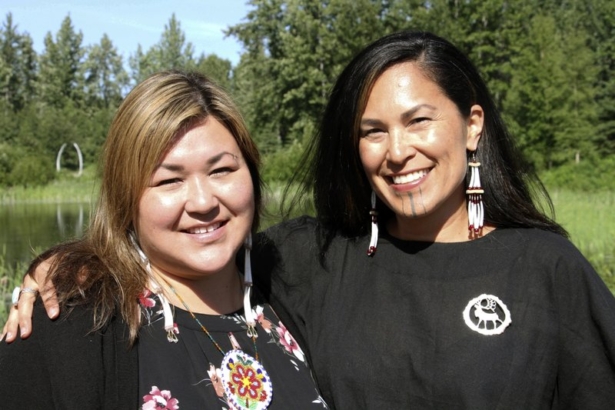 Rochelle Adams (L) an Alaska Native cultural advisor, and Princess Johnson, the creative producer for the series "Molly of Denali" appear at the Alaska Native Heritage Center in Anchorage, Ala, on June 19, 2019. (Mark Thiessen/AP Photo)