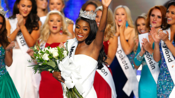 Miss New York Nia Franklin reacts after being named Miss America 2019 in Atlantic City, N.J., on Sept. 9, 2018. (Noah K. Murray, File/AP Photo)