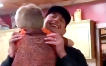 This little boy has no idea who’s waiting to surprise him!