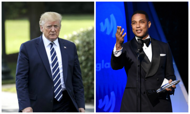(L)-President Donald Trump speaks to media before departing the White House on Marine One en route to Bedminster, N.J., on July 19, 2019. (Charlotte Cuthbertson/The Epoch Times) (R)-Don Lemon of CNN at an event in New York City on May 4, 2019. (Bryan Bedder/Getty Images for GLAAD)