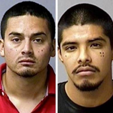 Armando Nunez (L) was accused of punching a horse that a sheriff's deputy was riding on. Ismael Flores (R) was accused of punching a deputy in the face. (Stanislaus County Sheriff's Department)