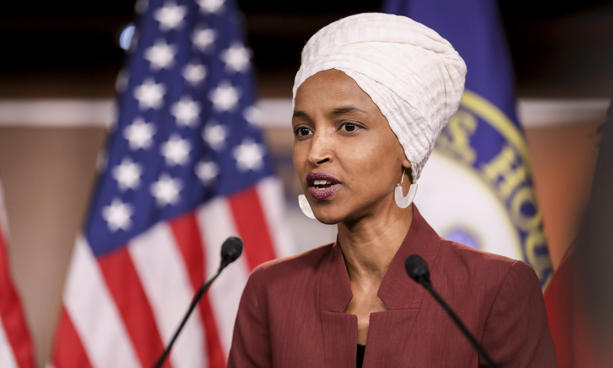 Rep. Ilhan Omar (D-Minn.) speaks at a press conference on the Capitol on July 15, 2019. (Holly Kellum/NTD)