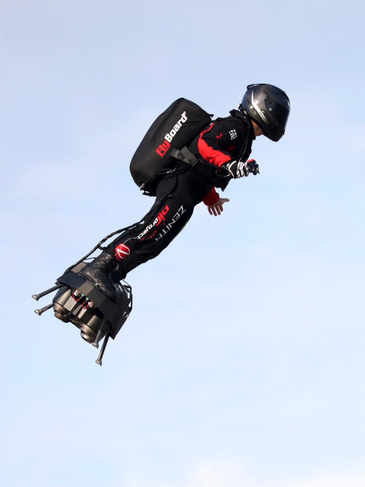 French inventor Franky Zapata takes off on a Flyboard 