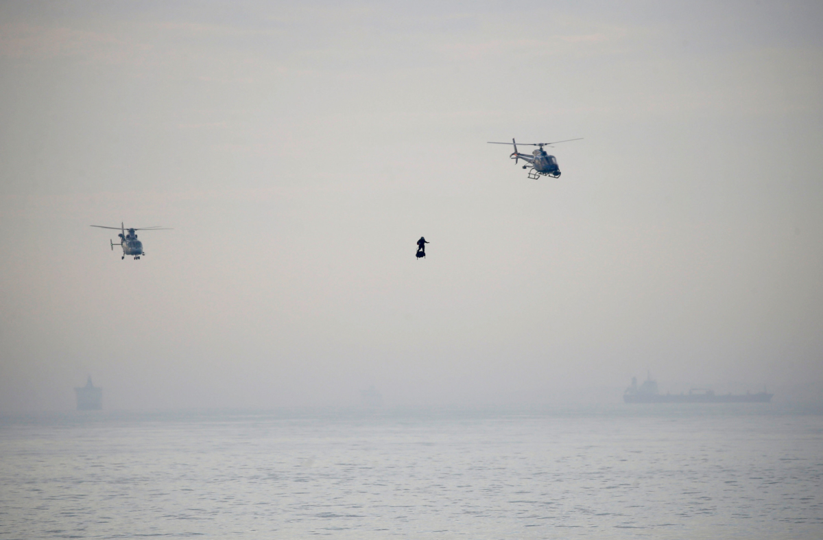 French inventor Franky Zapata arrives to Dover on a Flyboard