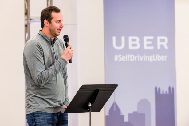 Anthony Levandowski, Otto Co-founder and VP of Engineering at Uber, speaks to members of the press during the launch of the pilot model of the Uber self-driving car at the Uber Advanced Technologies Center in Pittsburgh, Pennsylvania, on Sept. 13, 2016. (ANGELO MERENDINO/AFP/Getty Images)