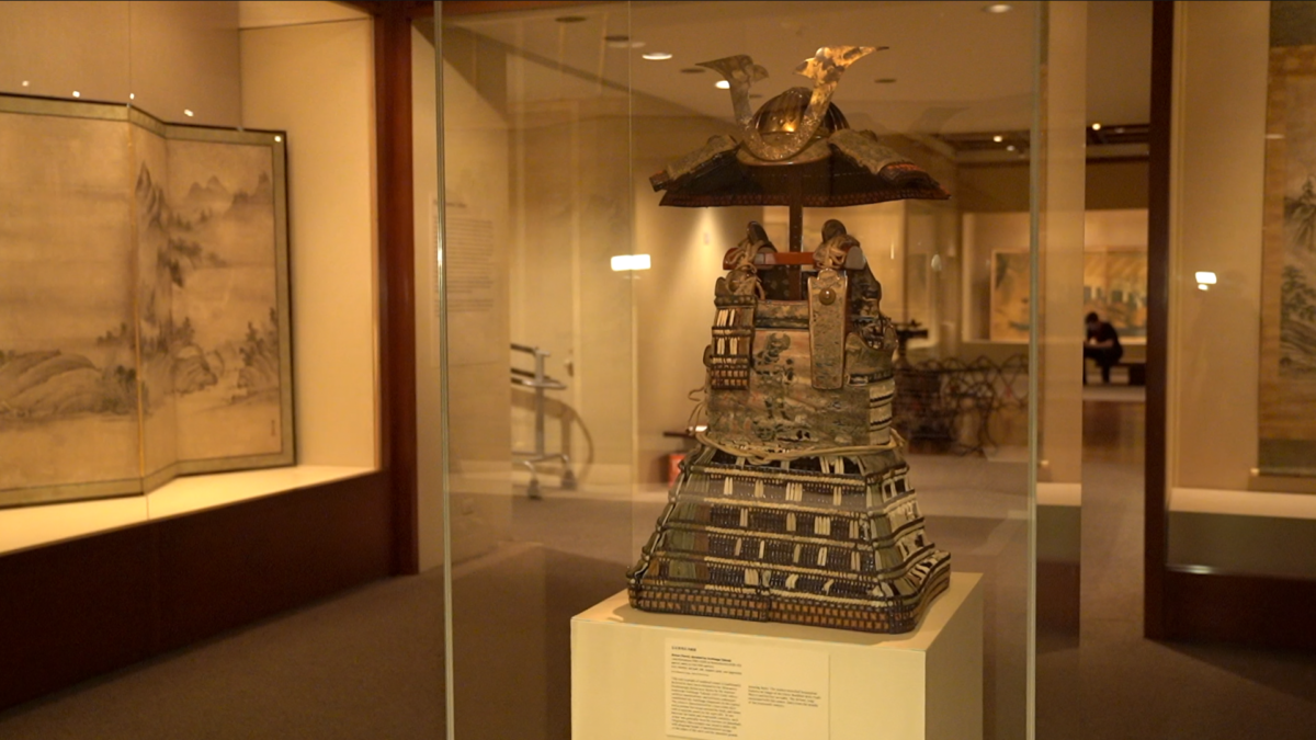 The Armor of Ashikaga is a 14th century armor, or “yoroi” that bears the image of the Buddhist deity Fudo Myo-O. The protective deity helps warriors keep their inner strength and clear away temptations. It is seen here on display at the Metropolitan Museum of Art in New York, August 2019. (Shenghua Song/NTD)