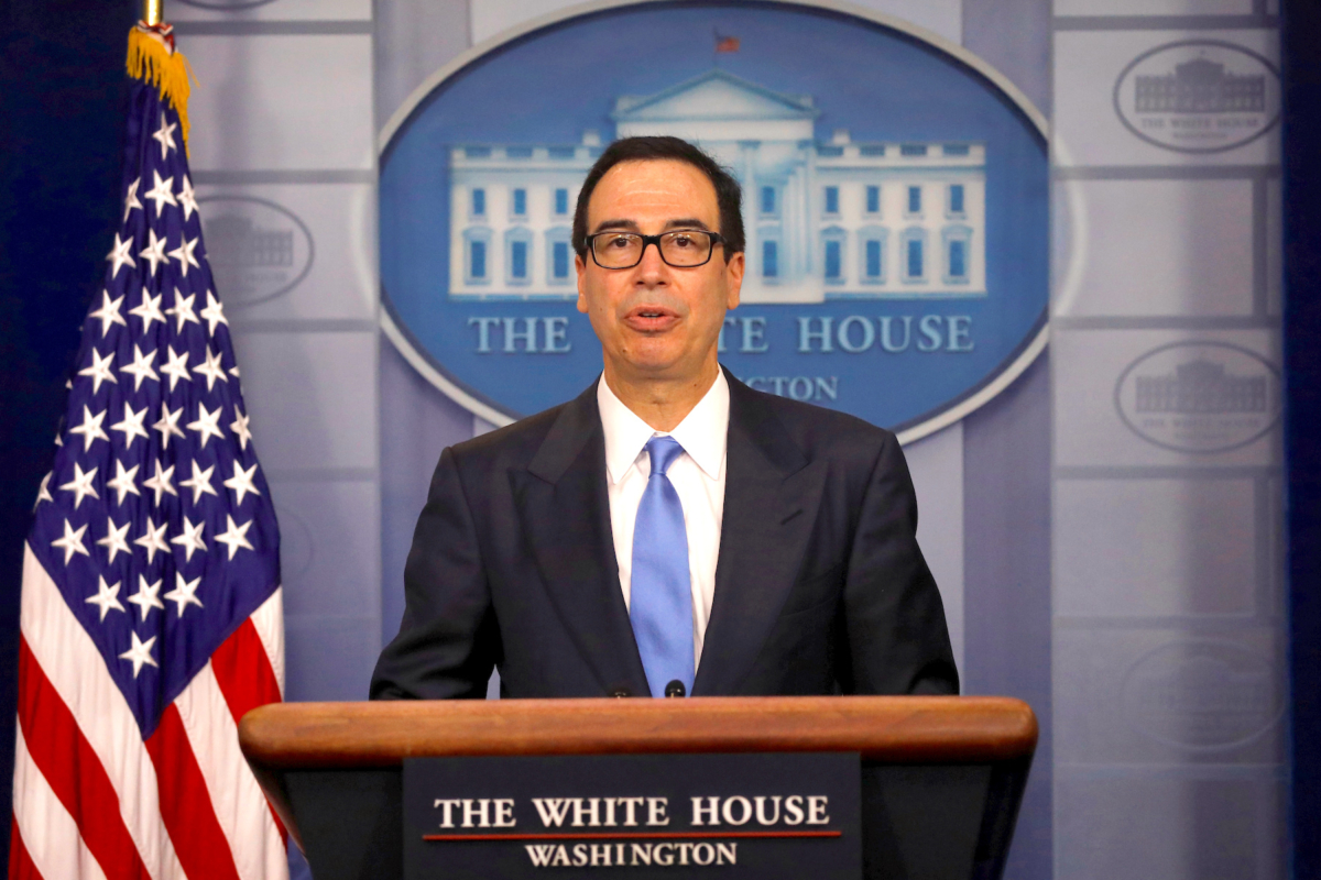 Treasury Secretary Steven Mnuchin answers questions from reporters about the United States new sanctions on Iran at the White House in Washington D.C., U.S., June 24, 2019. (Reuters/Carlos Barria)