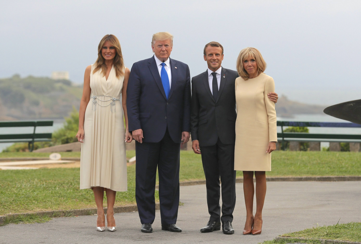 French President Emmanuel Macron and his wife Brigitte welcome President Donald Trump and first lady Melania Trump