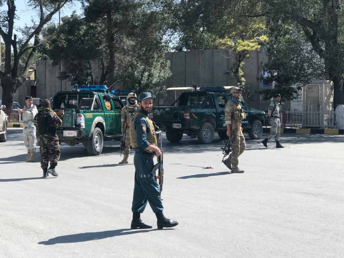 Afghan security forces keep watch at the site of a blast in Kabul, Afghanistan on Sept. 17, 2019. (Omar Sobhani/Reuters)