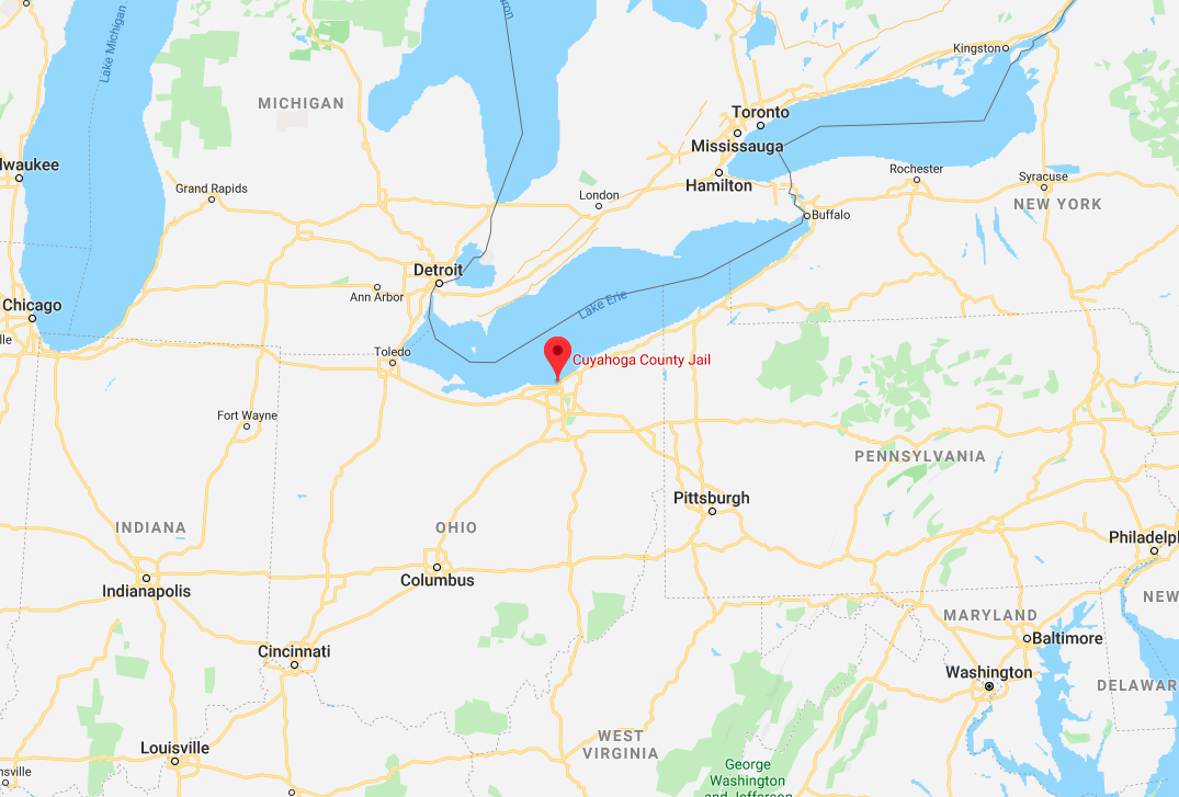 The location of Cuyahoga County jail shown on Google Map.