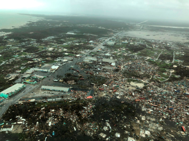 An aerial view shows devastation after hurricane Dorian hit the Abaco Islands in the Bahamas on Sept. 3, 2019, in this image obtained via social media. (Michelle Cove/Trans Island Airways/via Reuters)