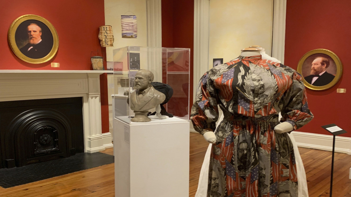 James A. Garfield campaign dress on display at "The Ohio Presidents: Surprising Legacies " exhibit which opened this month at the Decorative Arts Center of Ohio, in Lancaster, Ohio, on Sept. 2019. (Christine Fowler Shearer/Fowler Artistic LLC via AP)