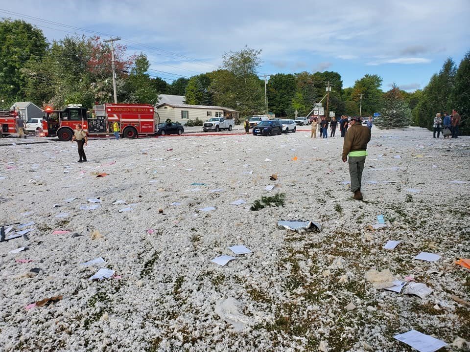 A propane explosion levels a building in Farmington, Maine on Sept. 16, 2019. (Courtesy of Jacob Gage)