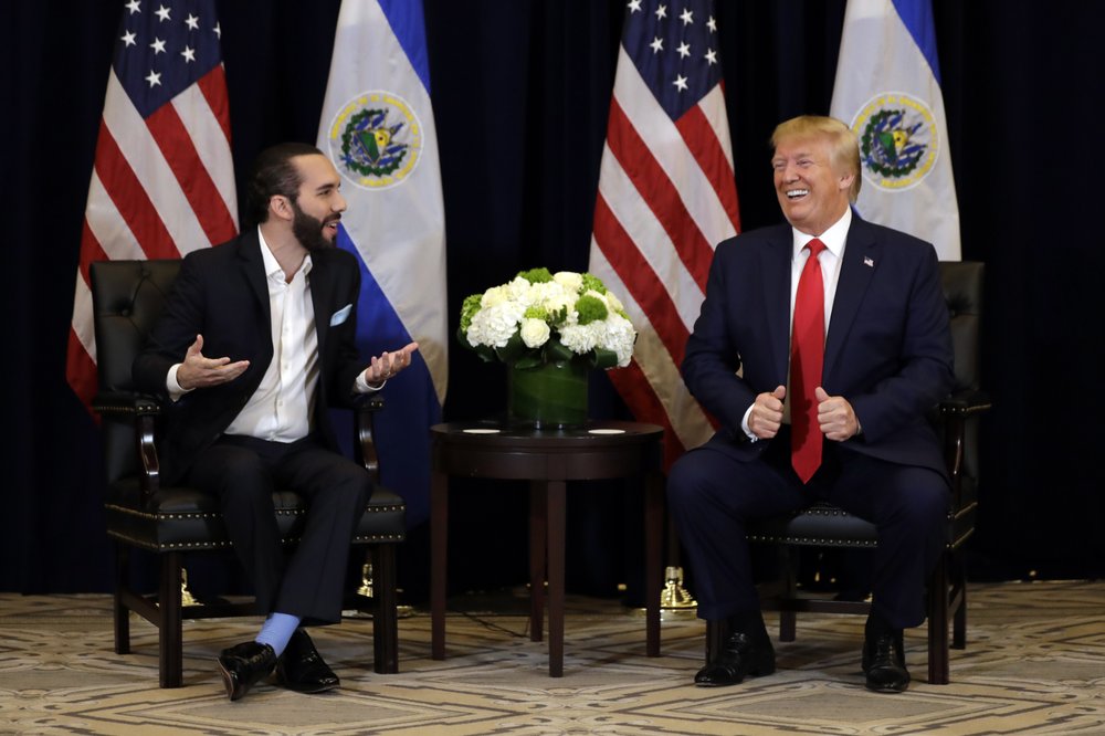 President Donald Trump meets with President Nayib Bukele of El Salvador at the InterContinental Barclay New York hotel during the United Nations General Assembly in New York on Sept. 25, 2019. (Evan Vucci/AP Photo)