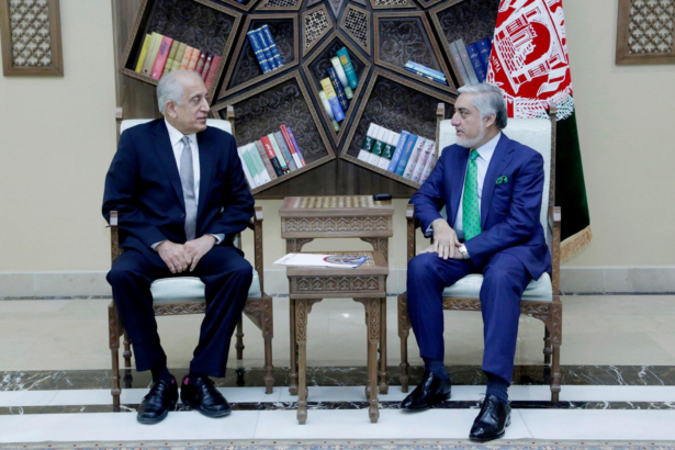 U.S. special representative for Afghanistan, Zalmay Khalilzad (L), meets with Afghanistan Chief Executive Abdullah Abdullah in Kabul, Afghanistan on Sept. 2, 2019. (Afghan Chief Executive office/Handout via Reuters)