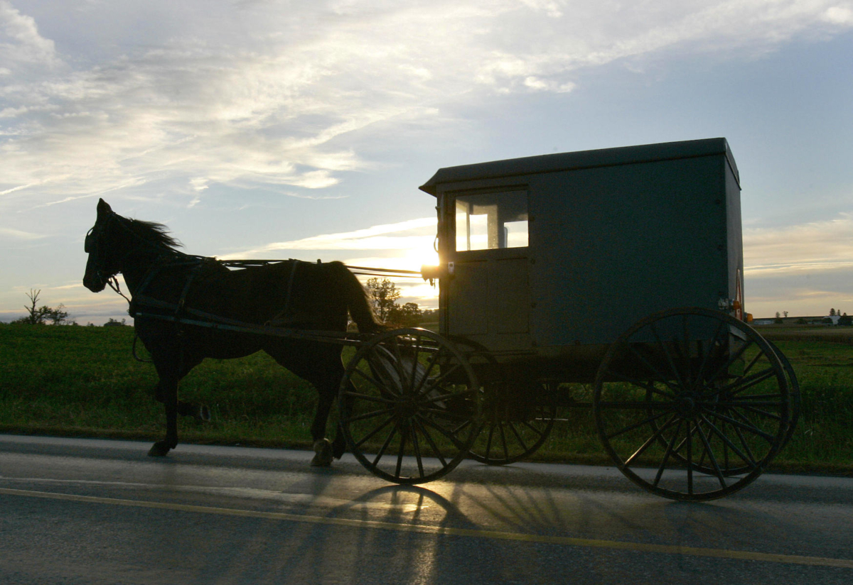 An Amish buggy makes its way down the road in the town of Nickel Mines, Pennsylvania, in a file photo. (Timothy A. Clary/AFP/Getty Images)