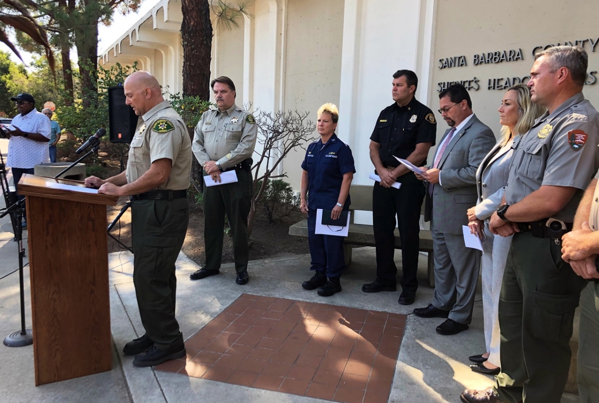 Santa Barbara County Sheriff Bill Brown, at podium, announces that 18 people killed in the California dive boat fire have been positively identified, at a news conference at Sheriff's headquarters in Santa Barbara, Calif., on Sept. 6, 2019. (Stefanie Dazio/AP Photo)