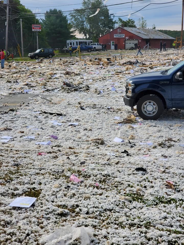 A propane explosion levels a building in Farmington, Maine on Sept. 16, 2019. (Courtesy of Jacob Gage)