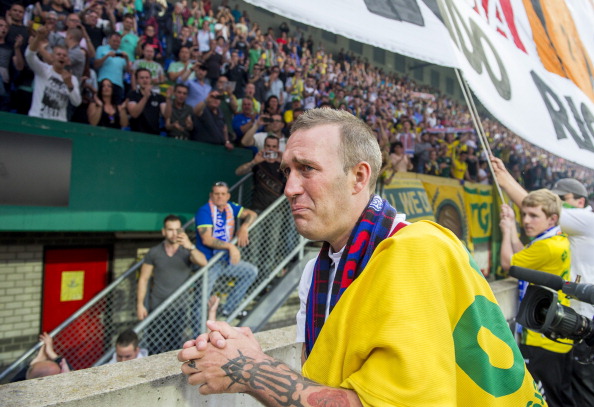 Former Dutch soccer player Fernando Ricksen reacts following a charity football match in his childhood town of Sittard on May 25, 2014. (Marco De Swart/AFP/Getty Images)